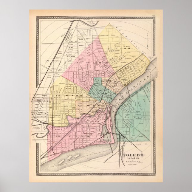 Vintage Map of Toledo OH (1872) Poster (Front)
