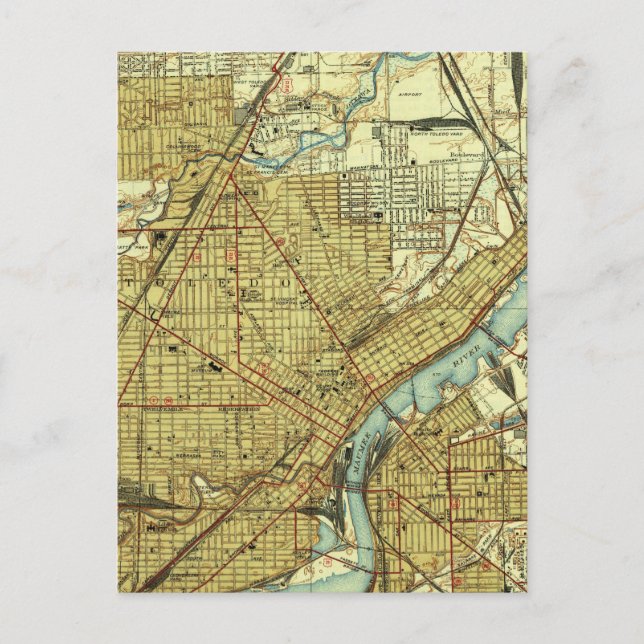 Vintage Map of Toledo Ohio (1938) Postcard (Front)