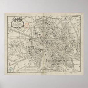 Vintage Map of Toulouse France (1844) Poster