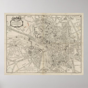 Vintage Map of Toulouse France (1844) Poster