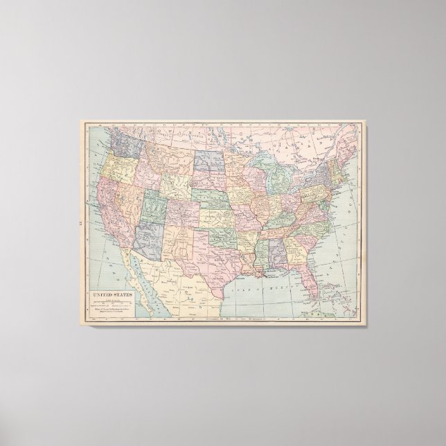 Vintage Map of United States on Canvas Print (Front)