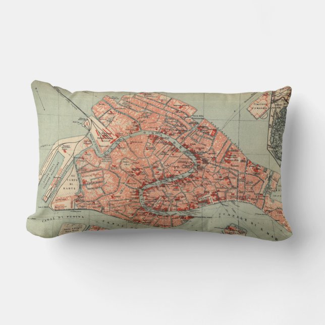 Vintage Map of Venice Italy (1920) Lumbar Cushion (Front)