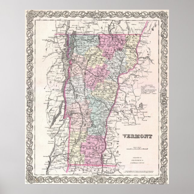 Vintage Map of Vermont (1855) Poster (Front)