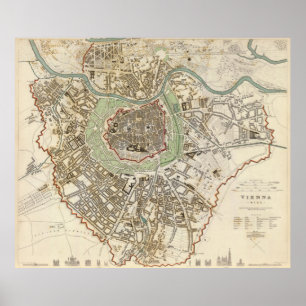 Vintage Map of Vienna Austria (1833) Poster