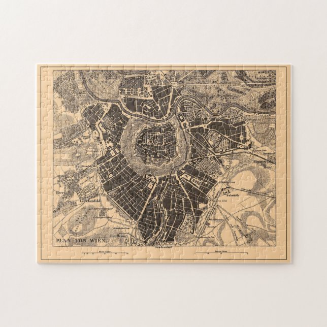 Vintage Map of Vienna Austria (1907) Jigsaw Puzzle (Horizontal)