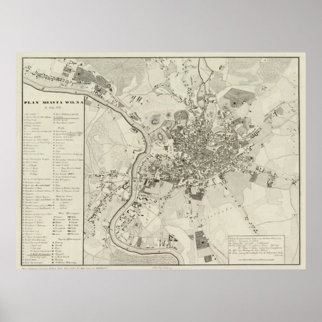 Vintage Map of Vilnius Lithuania (1842) Poster (Front)