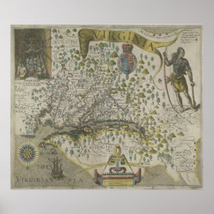 Vintage Map of Virginia (1618) Poster