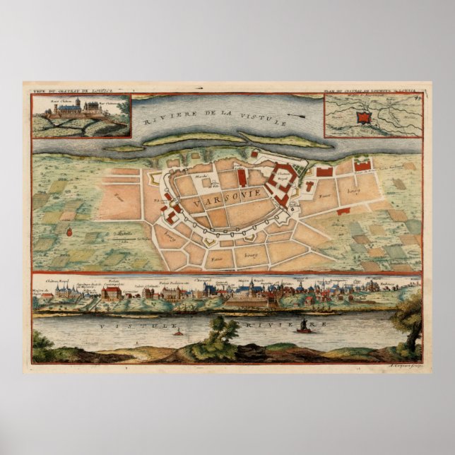 Vintage Map of Warsaw Poland (1705) Poster (Front)