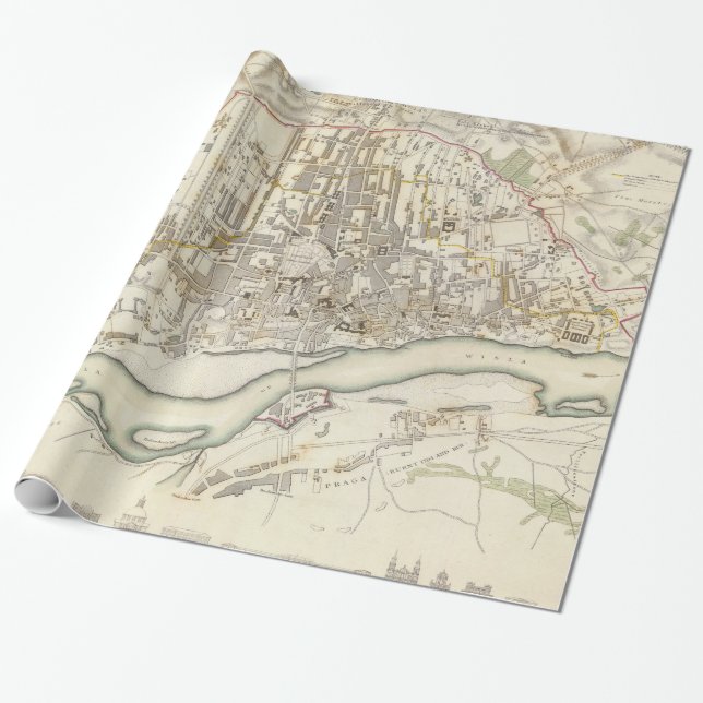 Vintage Map of Warsaw Poland (1831) Wrapping Paper (Unrolled)