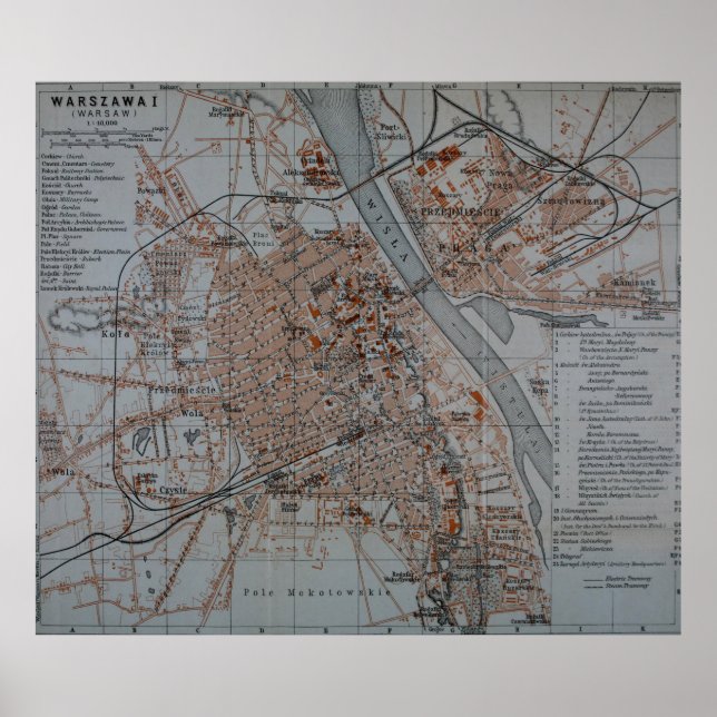 Vintage Map of Warsaw Poland (1914) Poster (Front)