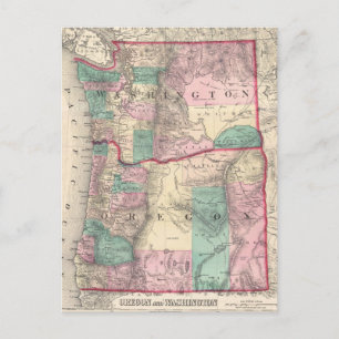 Vintage Map of Washington and Oregon (1875) Postcard