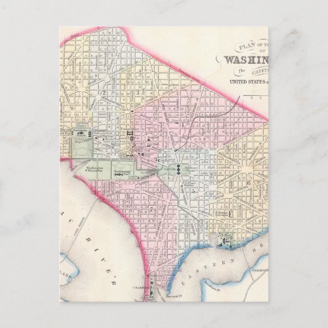 Vintage Map of Washington D.C. (1864) Postcard (Front)