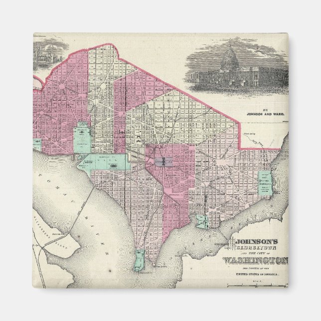 Vintage Map of Washington D.C. (1866) Magnet (Front)