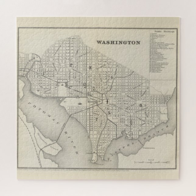 Vintage Map of Washington DC (1866) Jigsaw Puzzle (Horizontal)