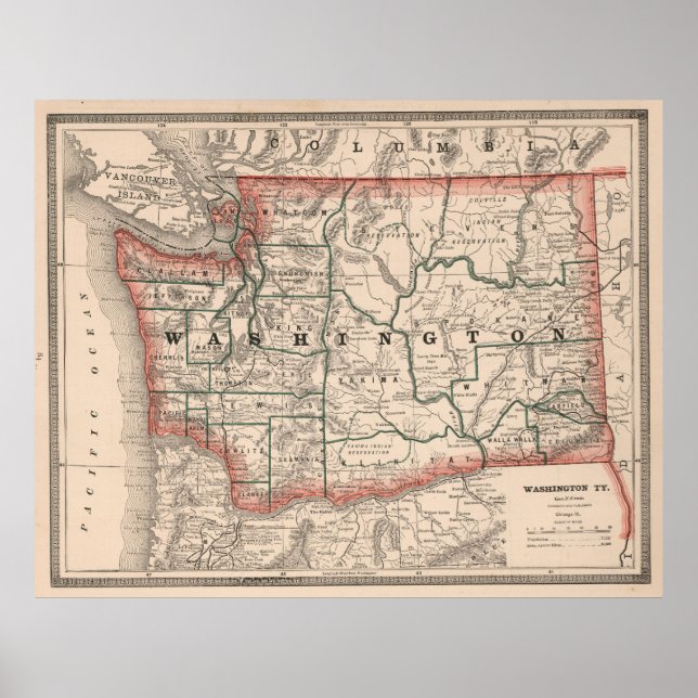 Vintage Map of Washington State (1883) Poster (Front)