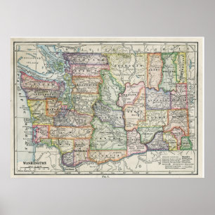 Vintage Map of Washington State (1914) Poster