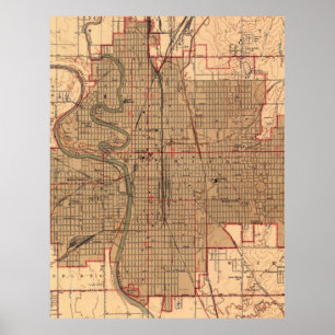 Vintage Map of Wichita Kansas (1943) Poster