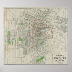 Vintage Map of Winnipeg Canada (1917) Poster