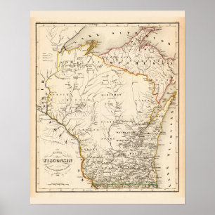 Vintage map of Wisconsin 1852 Poster
