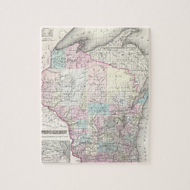 Vintage Map of Wisconsin (1855) Jigsaw Puzzle (Vertical)