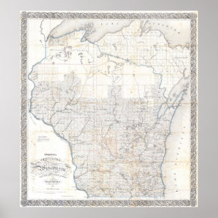 Vintage Map of Wisconsin (1856) Poster