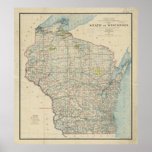 Vintage Map of Wisconsin (1895) Poster (Front)