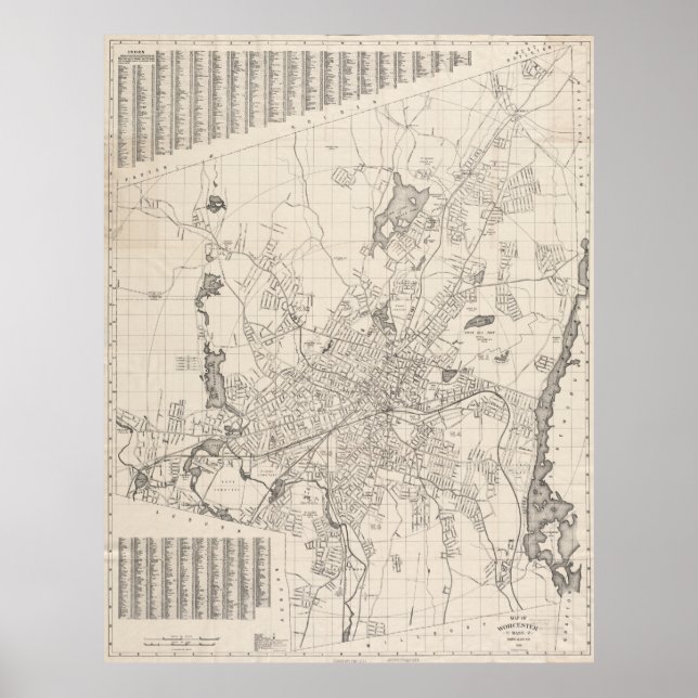 Vintage Map of Worcester Massachusetts (1919) Poster (Front)