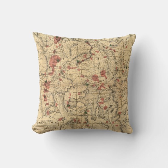 Vintage Map of Yellowstone National Park (1881) Cushion (Front)