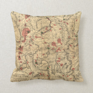 Vintage Map of Yellowstone National Park (1881) Cushion