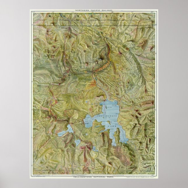 Vintage Map of Yellowstone National Park (1898) Poster (Front)