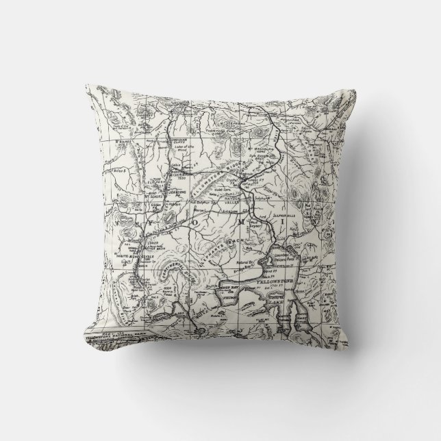 Vintage Map of Yellowstone National Park Cushion (Front)