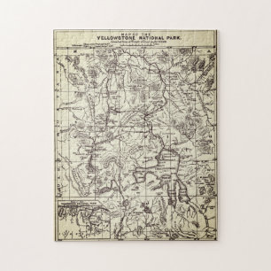 Vintage Map of Yellowstone National Park Darkened Jigsaw Puzzle
