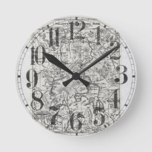 Vintage Map of Yellowstone National Park Round Clock