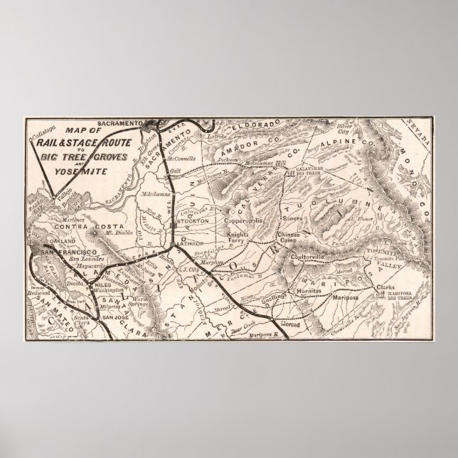 Vintage Map of Yosemite 1876 Poster (Front)