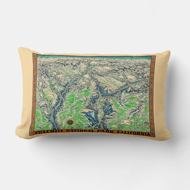 Vintage Map of Yosemite  Lumbar Cushion (Front)