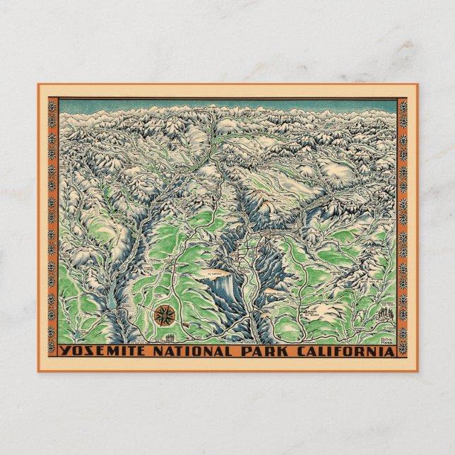 Vintage Map of Yosemite Postcard (Front)