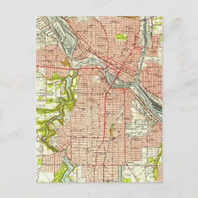 Vintage Map of Youngstown Ohio (1951) Postcard (Front)