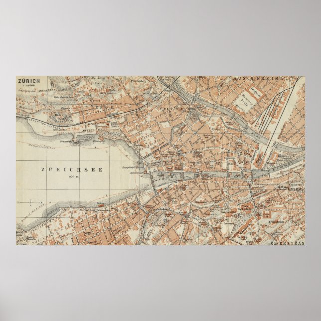 Vintage Map of Zurich Switzerland (1913) Poster (Front)