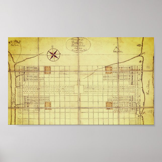 Vintage Map, original layout - Philadelphia (1682) Poster (Front)