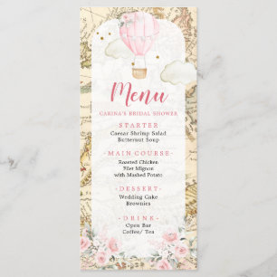 Vintage Map Pink Air Balloon Onederful Birthday Menu