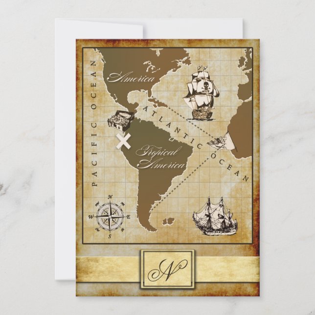 Vintage Map Pirate Birthday Party Invitations (Front)