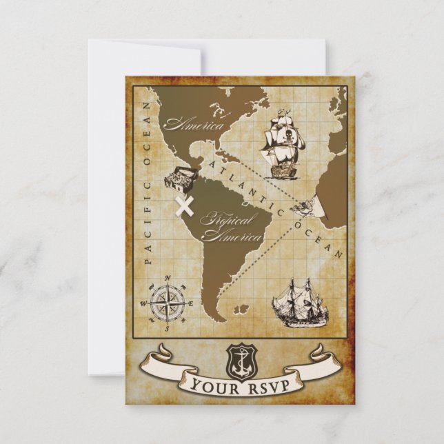 Vintage Map Pirate Birthday Party RSVP Cards (Front)