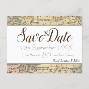 Vintage Map Save the Date Postcard