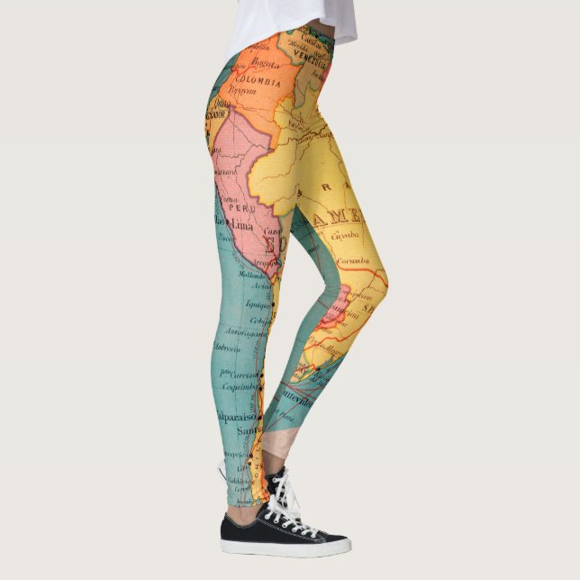Vintage Map South America Brazil Argentina  Leggings (Right)