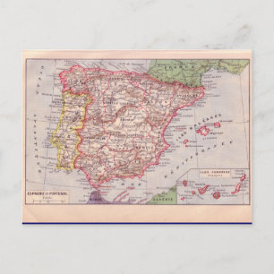 Vintage map, Spain, circa 1920 Postcard