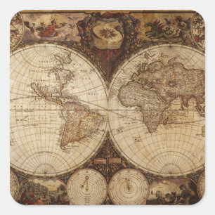 Vintage Map Square Sticker