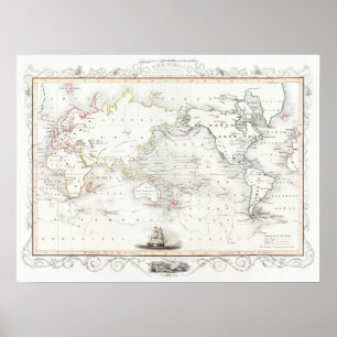 Vintage Map, The Voyages Of Captain James Cook Poster
