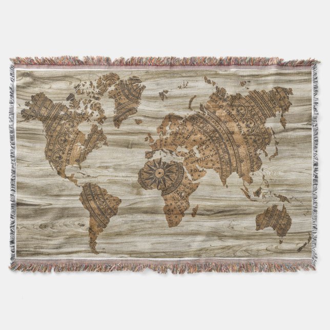 Vintage Map Throw Blanket (Front)