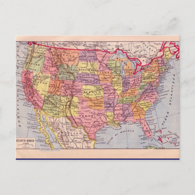 Vintage map, United States circa 1920 Postcard (Front)