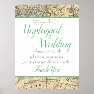 Vintage Map Unplugged Wedding Sign